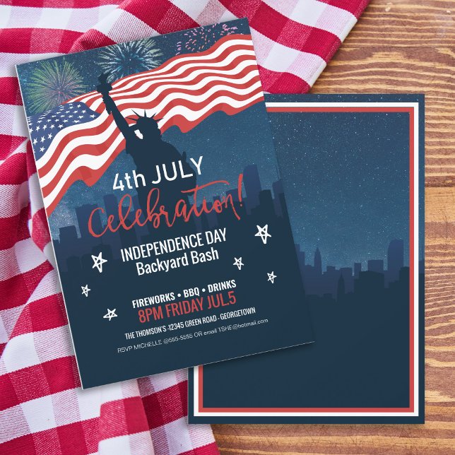 City Skyline Independence Day Celebration ID658 Invitation (Front/Back In Situ)
