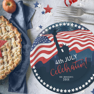 City Skyline Independence Day Celebration ID658 Paper Plate
