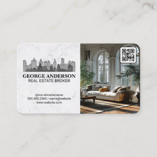 City Skyline   Luxury Living Room   Real Estate Business Card