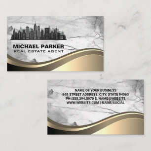 City Skyline   Marble Metallic Business Card
