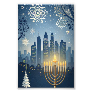 City Skyline Menorah Hanukkah Card Photo Print
