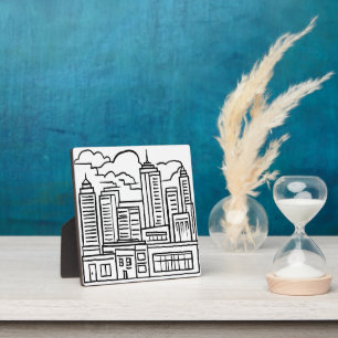 City Skyline Modern Art Sketch Drawing Plaque