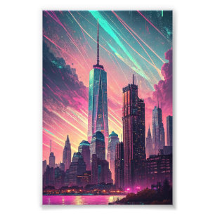 City Skyline New Year Holographic Card Photo Print