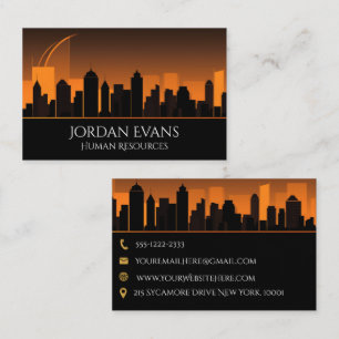 City Skyline Professional Orange and Black Busines Business Card