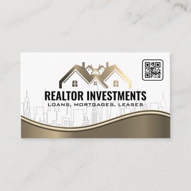 City Skyline | Real Estate | Qr Code Business Card (Front)