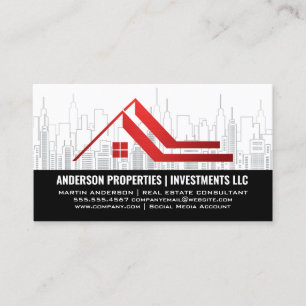 City Skyline   Red Realtor Logo Business Card