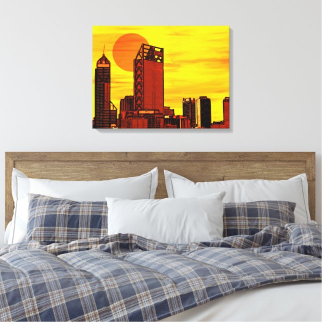 City skyline red sunset canvas print (Insitu(Bedroom))