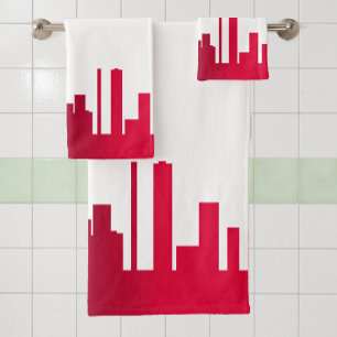 City Skyline Red & White Bath Towel Set