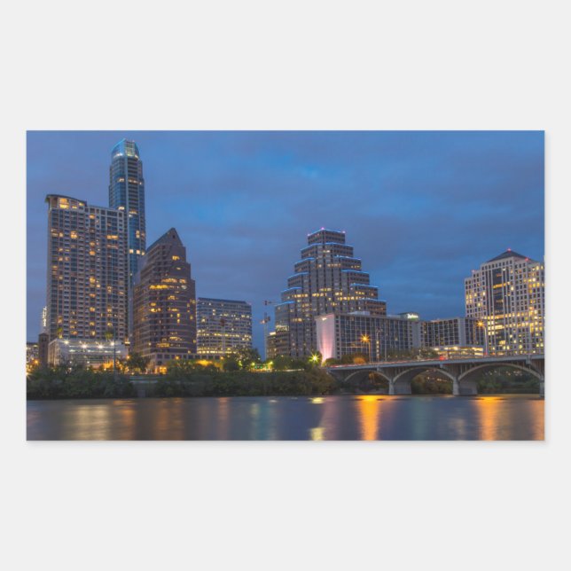 City Skyline Reflects Into Lady Bird Lake Rectangular Sticker (Front)