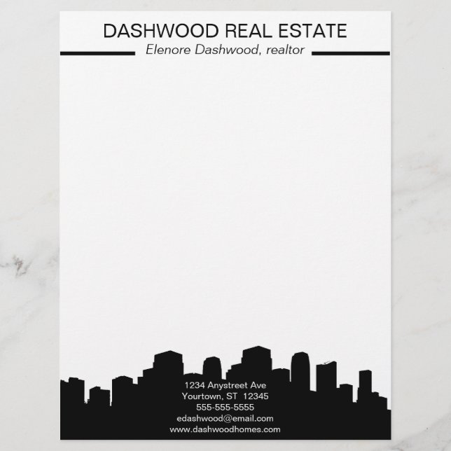City Skyline Silhouette Real Estate Custom Letterhead (Front)