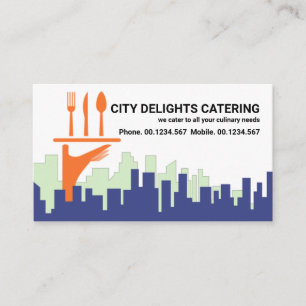 City Skyline Waiter Serving Hand Catering Business Card