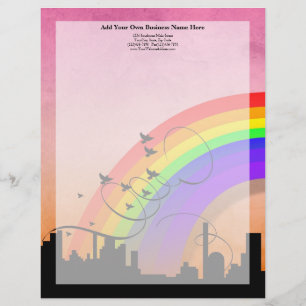City Skyline with Rainbow and Birds Flying Customised Letterhead