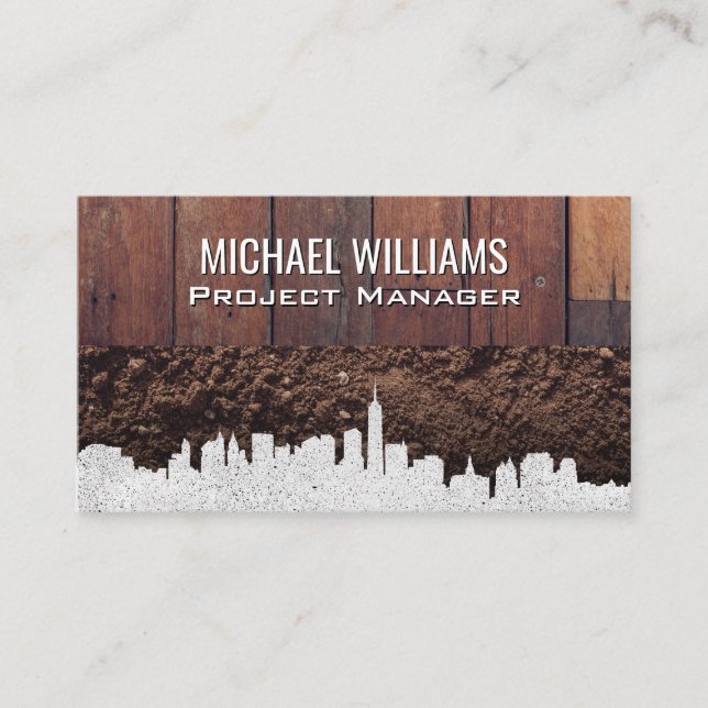 City Skyline | Wooden Boards and Dirt Business Card (Front)