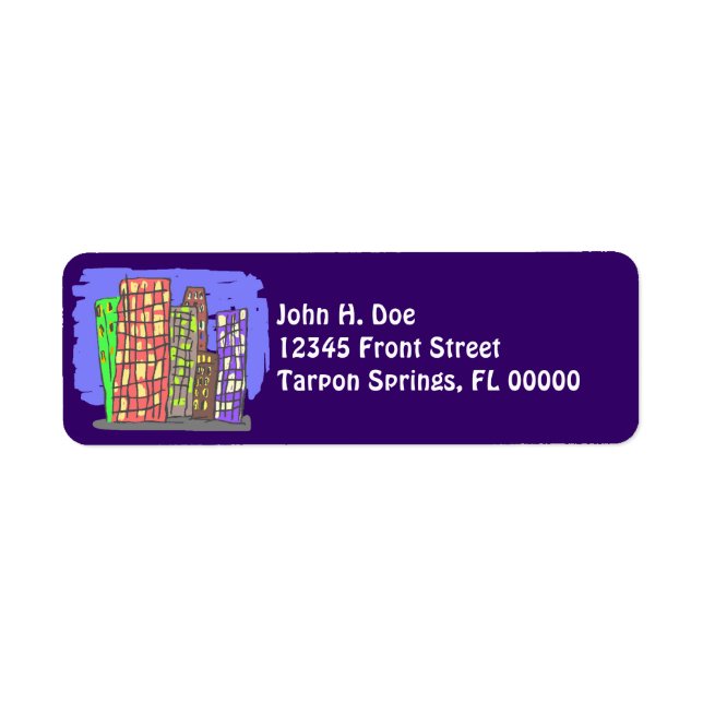 City Skyscrapers Plum Purple Return Address Label (Front)