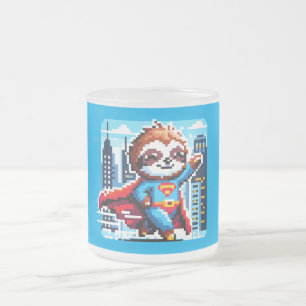 City Sloth Superhero - Pixel Art Urban Hero Frosted Glass Coffee Mug