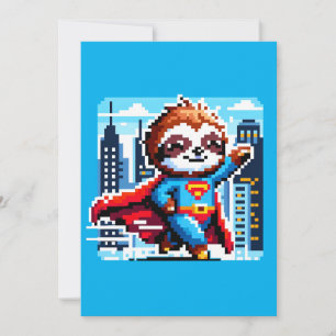 City Sloth Superhero - Pixel Art Urban Hero Holiday Card