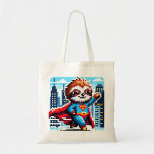 City Sloth Superhero - Pixel Art Urban Hero Tote Bag