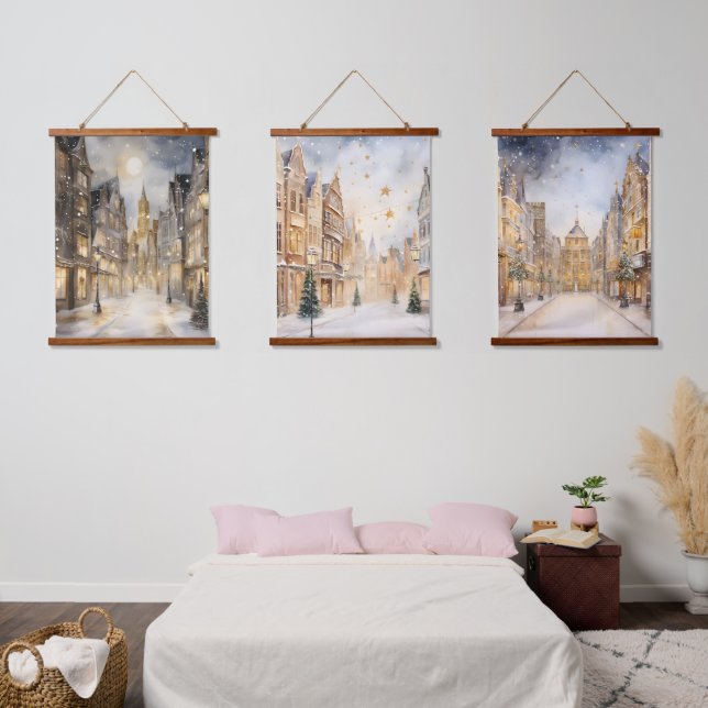 City Snowed In Winter Christmas Hanging Tapestry (Bedroom)