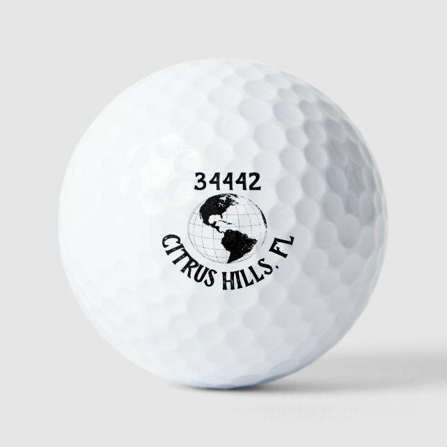 City State Zip Code Globe World Map Golf Balls (Front)