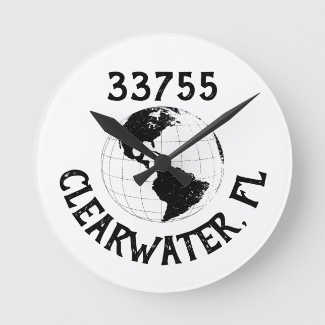 City State Zip Code Globe World Map  Round Clock (Front)
