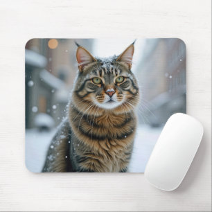 City Street Cat In Snow Mouse Mat