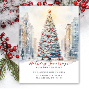 City Street Christmas New Address Announcement Postcard