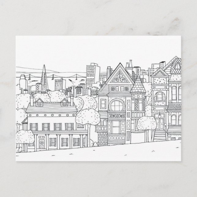 city street colouring postcard gift (Front)