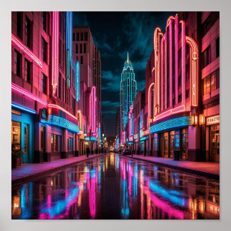 City Street Night View Poster