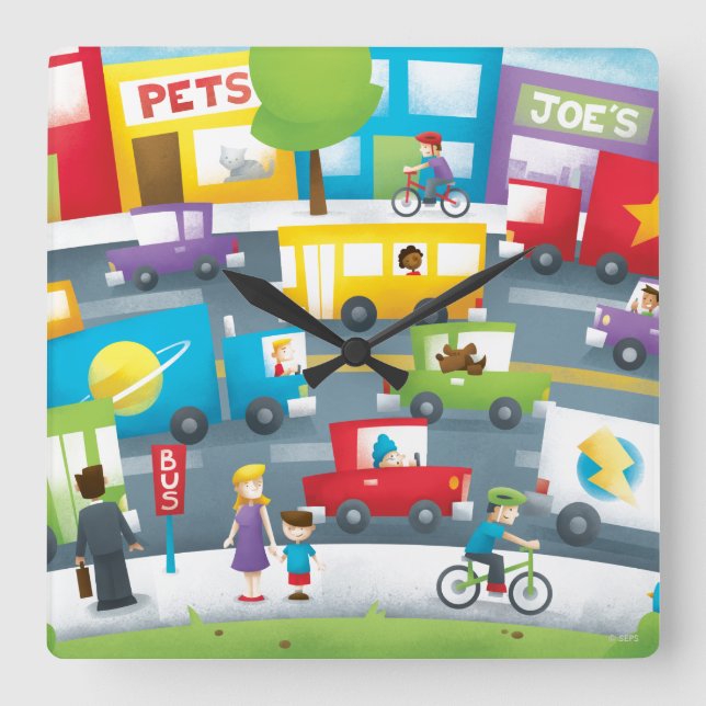 City Street Square Wall Clock (Front)