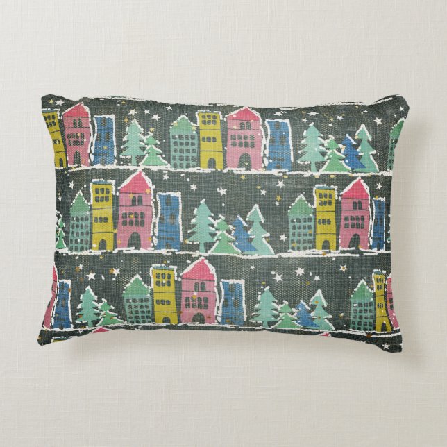 City Street with gold stars, striped blue Decorative Cushion (Back)