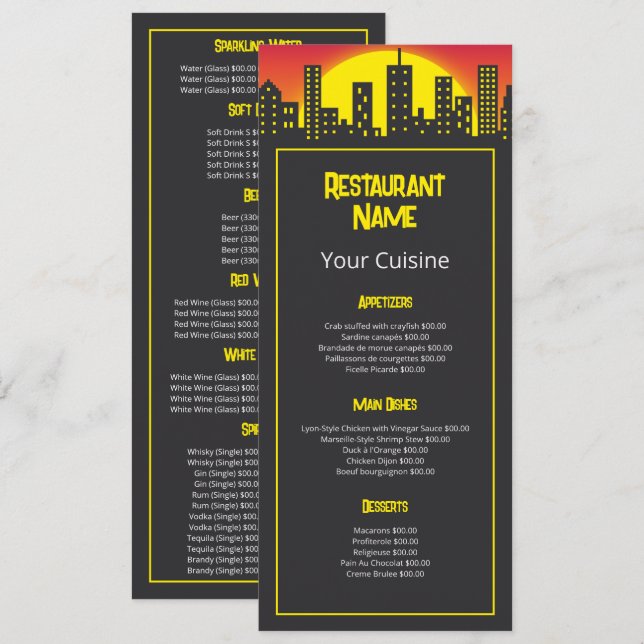 City Sunrise, Restaurant Slimline Menu (Front/Back)