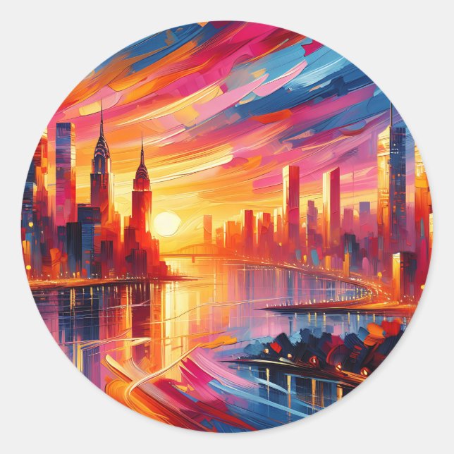 CITY SUNSET CLASSIC ROUND STICKER (Front)