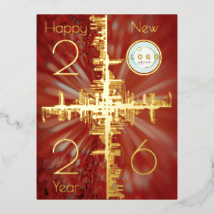 City symmetry - gold - new year 2026 Logo Foil Holiday Postcard
