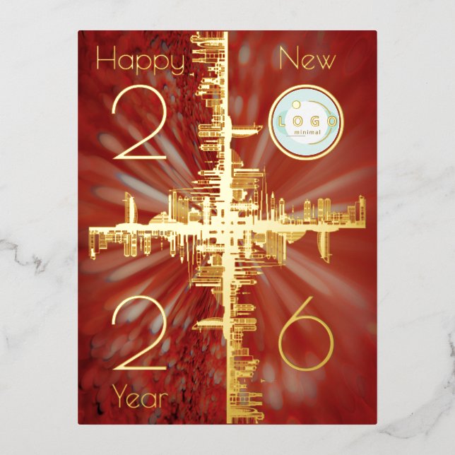 City symmetry - gold - new year 2026 Logo Foil Holiday Postcard (Front)