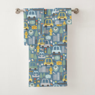 City Transportation Kids Cars Travelling Bath Towel Set