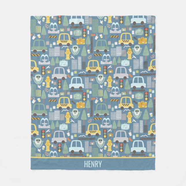 City Transportation Kids Personalised Fleece Blanket (Front)
