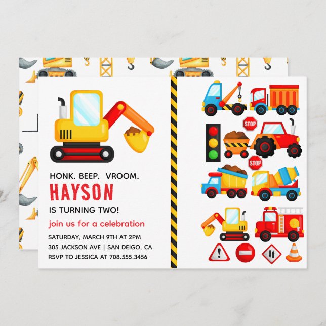 City Transportation Truck 2nd Birthday Party  Invitation (Front/Back)