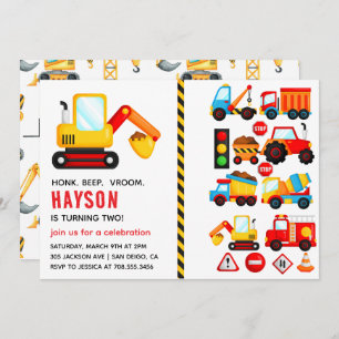 City Transportation Truck 2nd Birthday Party  Invitation