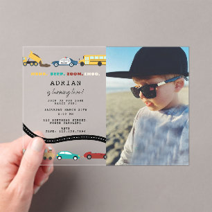 City Transportation Vehicles Truck Birthday Photo Acrylic Invitations