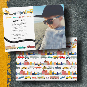 City Transportation Vehicles Truck Birthday Photo Invitation
