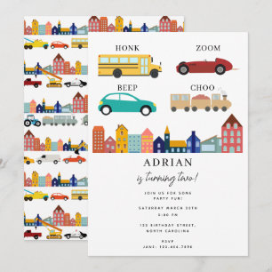 City Transportation Vehicles Truck Second Birthday Invitation
