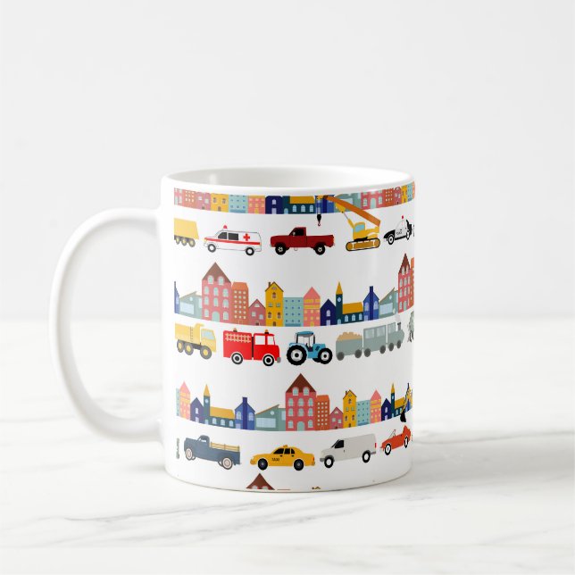 City Transportation Vehicles Trucks Cars Kids Coffee Mug (Left)