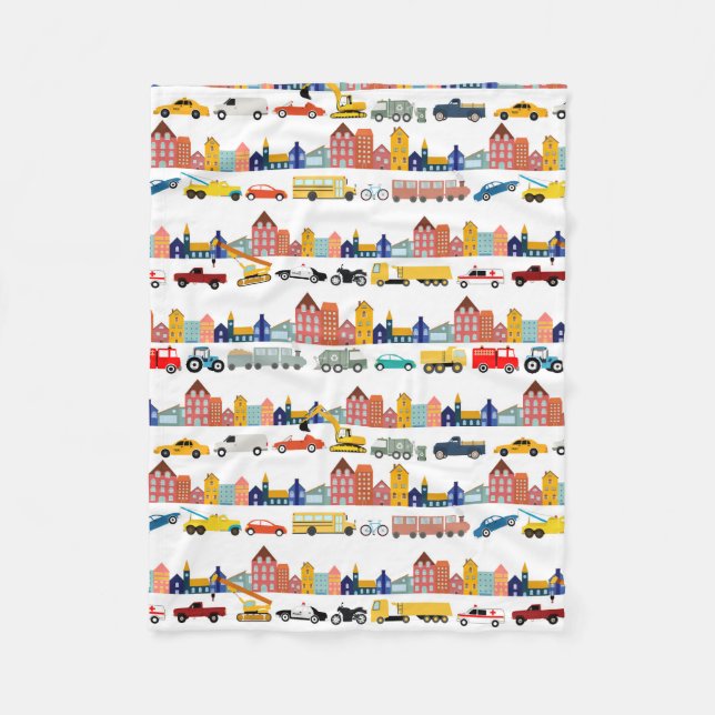 City Transportation Vehicles Trucks Cars Kids Fleece Blanket (Front)