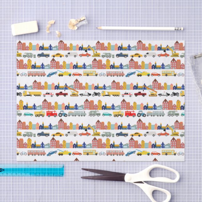 City Transportation Vehicles Trucks Cars Kids Tissue Paper (Craft)