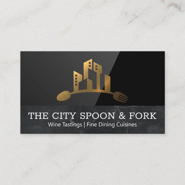 City Utensils Gold Logo | Black Gloss Business Card (Front)