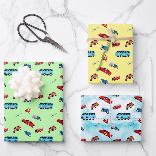 City Vehicles Wrapping Paper Sheet (Front)