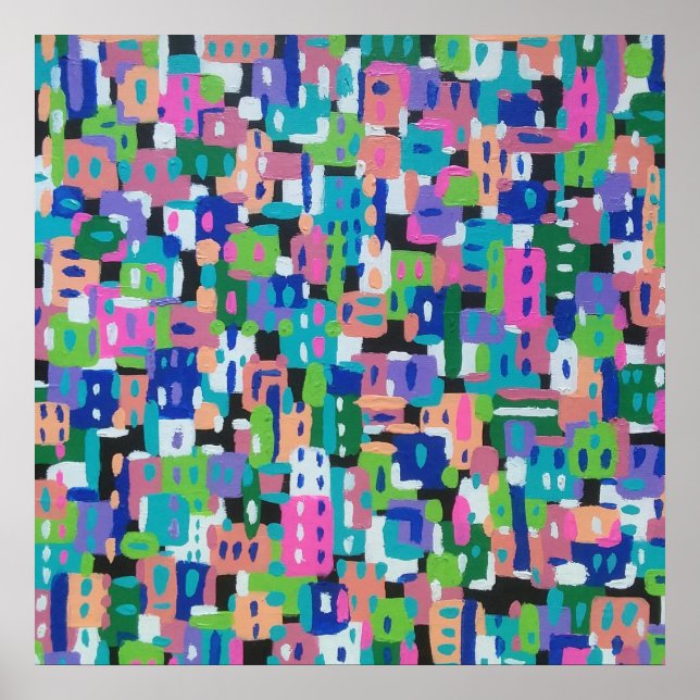 City View at Night Abstract Painting Poster (Front)