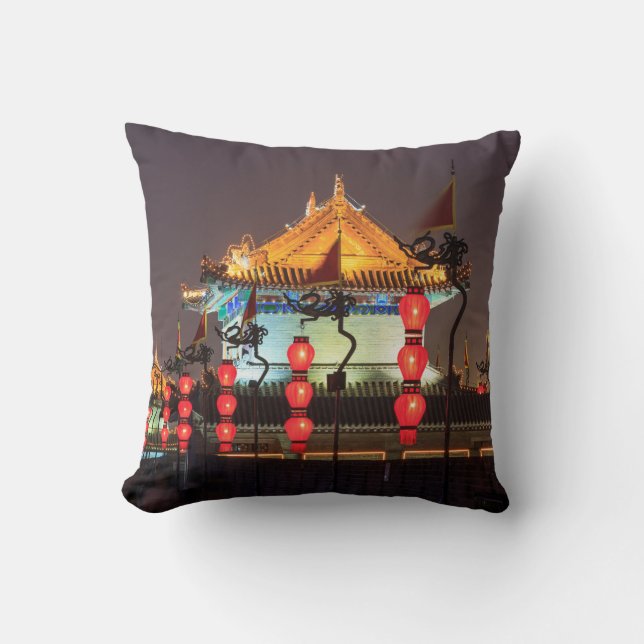 City Wall Building At Night Cushion (Front)