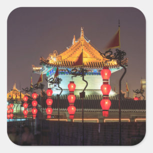 City Wall Building At Night Square Sticker