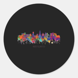 City Watercolor Skyline Home State Reykjavik Classic Round Sticker